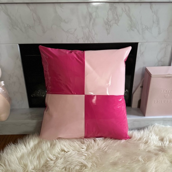 Two-Toned Pink Faux Leather 18 X 18 Throw Pillow - Picture 1 of 5